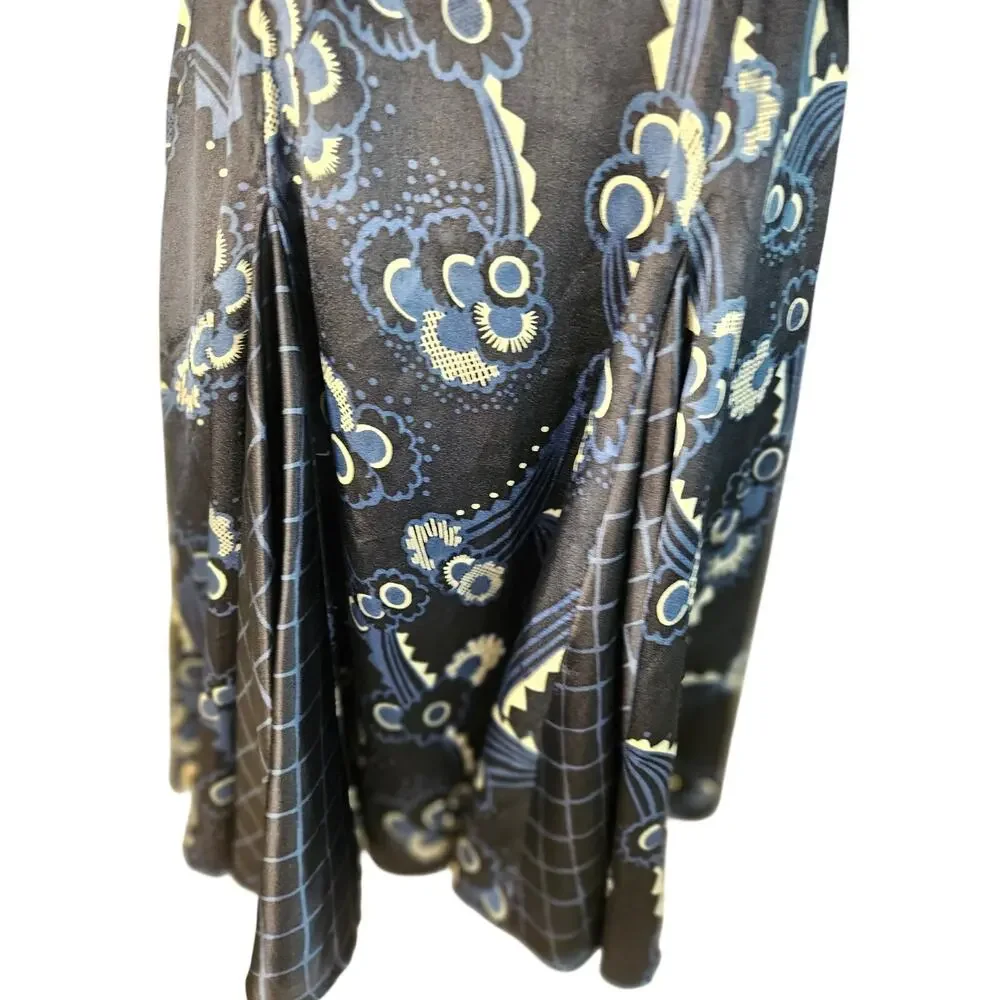 Celia Birdwell Top Shop Blue Floral Dress Vintage Ruffled Open Back Silky Sz 8 - Picture 8 of 13